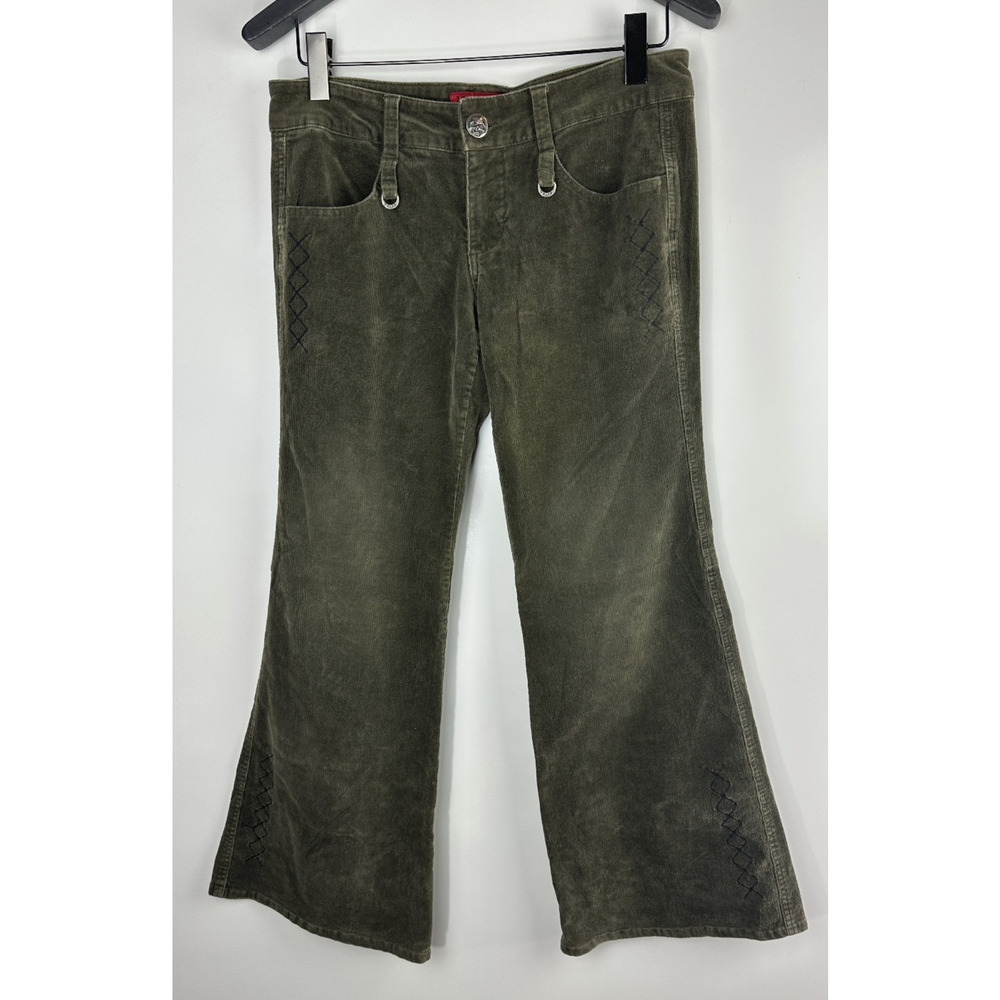 Tripp NYC Corduroy Low Rise Pants Green Women's Size 11 Y2k Goth Grunge Punk - Picture 15 of 15